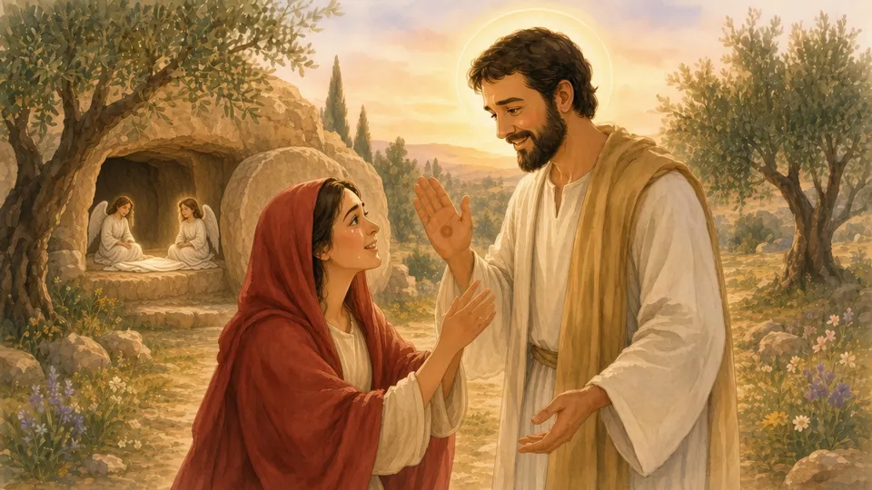 Watercolor picture of Mary Magdalene Meets the Risen Jesus