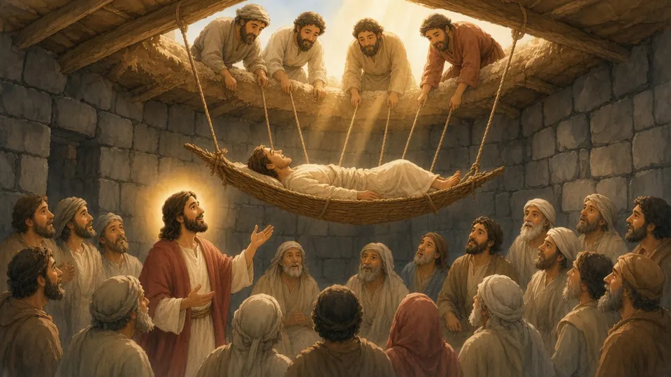Watercolor picture of Through the Roof to Jesus