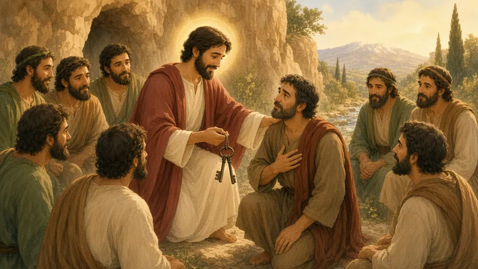Watercolor picture of Peter and the Keys of the Kingdom