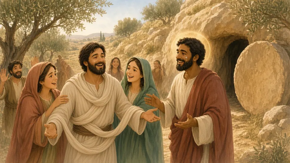 Watercolor picture of Jesus Raises Lazarus