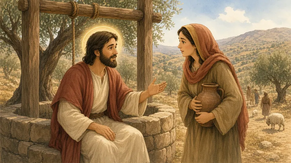 Watercolor picture of The Woman at the Well
